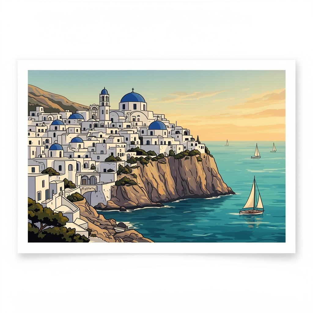 Cliffside Town — postcard illustration by Patrik Szalka